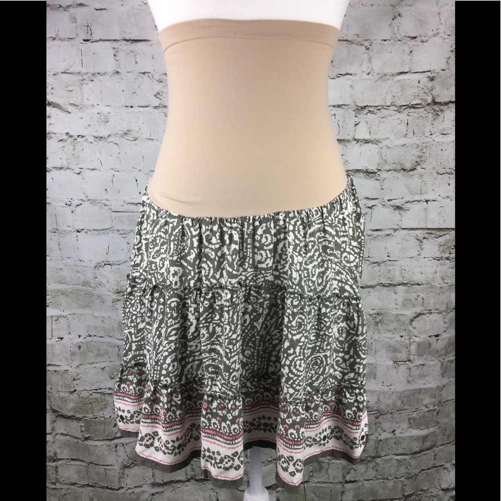 Motherhood Maternity Green Paisley Skirt Size L